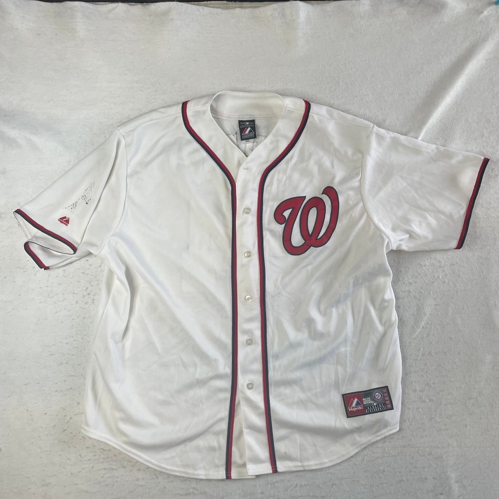 Majestic Baseball Jersey Mens XXL White Washington Nationals MLB Button Up